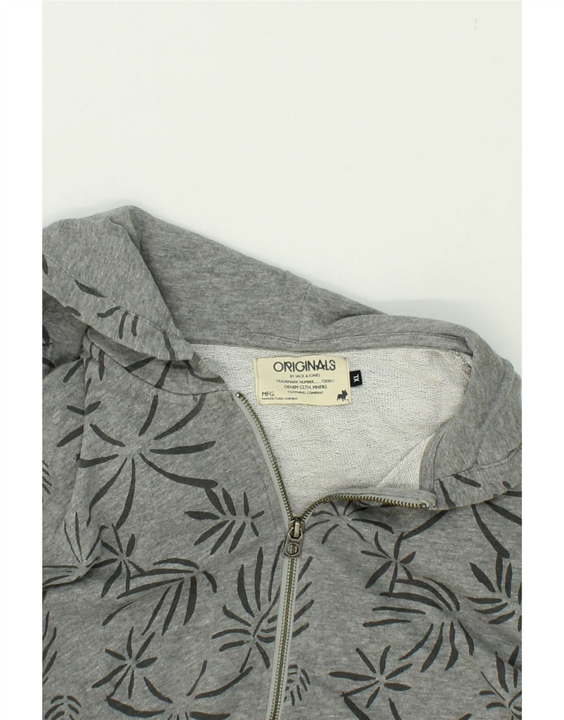 JACK & JONES Mens Abstract Pattern Zip Hoodie Sweater XL Grey Cotton Vintage Jack & Jones and Second-Hand Jack & Jones from Messina Hembry 