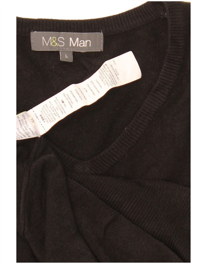 Marks & Spencer Mens V-Neck Jumper Sweater Large Black Acrylic