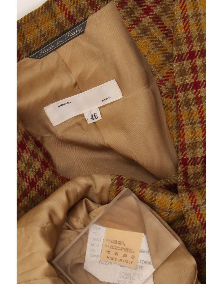 Alberto Biani Womens 3 Button Blazer Jacket IT 46 Large Brown Check Wool