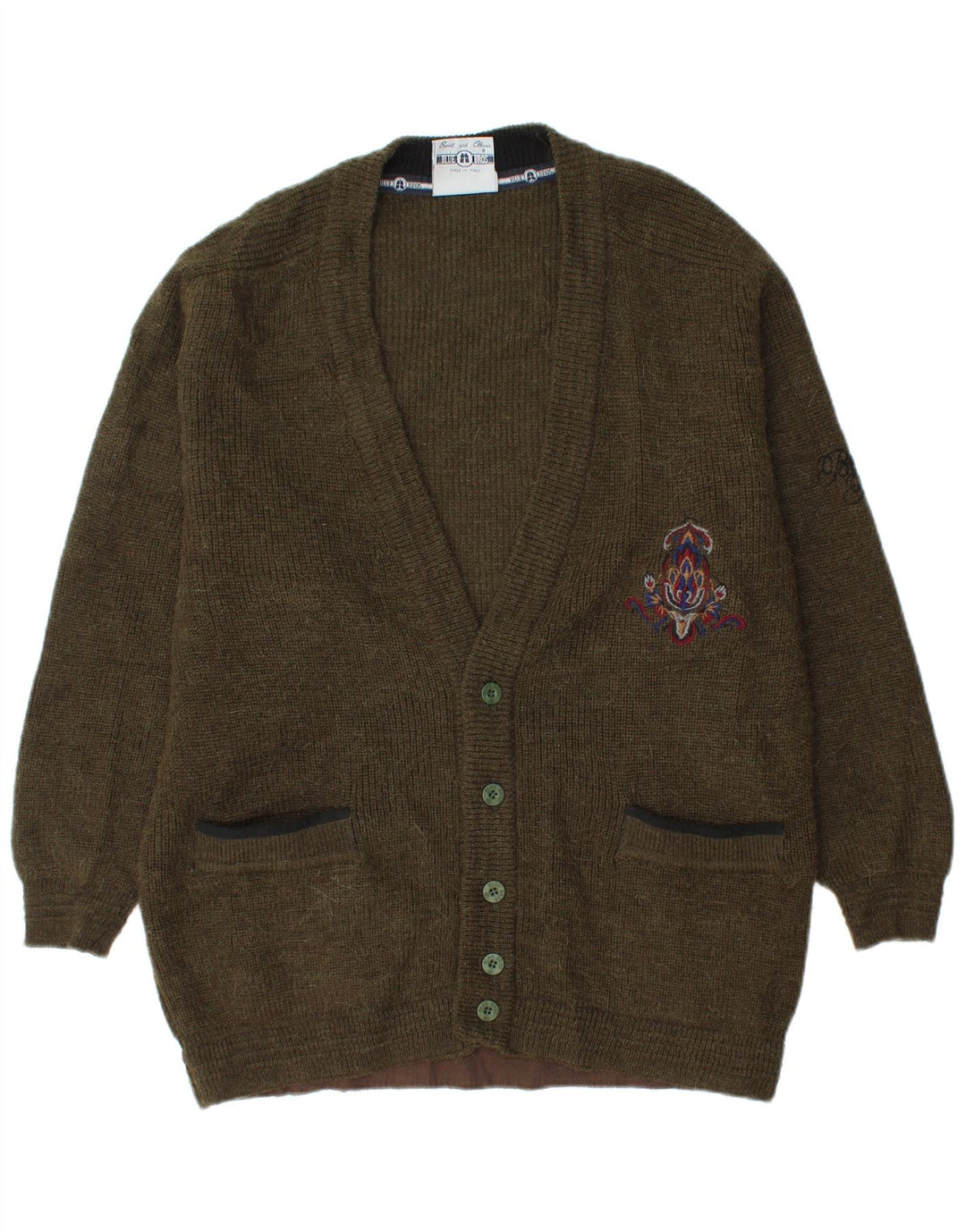 Vintage Mens Cardigan Sweater Medium Khaki Wool