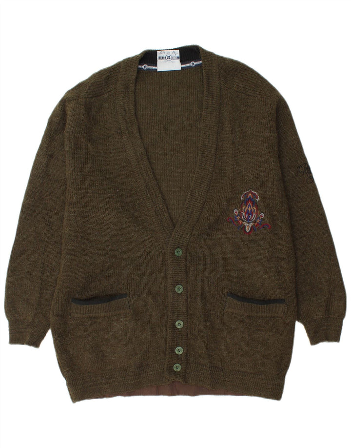Vintage Mens Cardigan Sweater Medium Khaki Wool