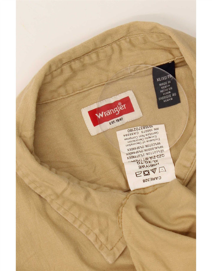 Wrangler Mens Short Sleeve Shirt XL Beige Cotton