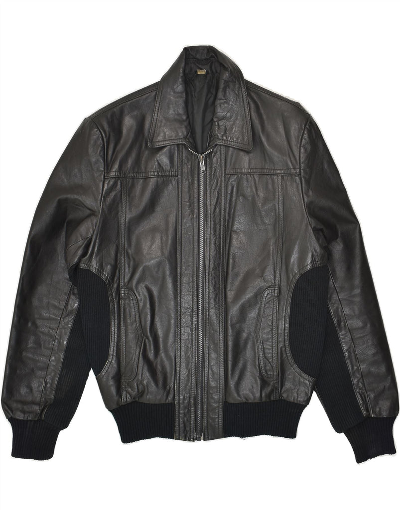 VINTAGE Mens Bomber Leather Jacket IT 46 Small Black Leather | Vintage Vintage | Thrift | Second-Hand Vintage | Used Clothing | Messina Hembry 