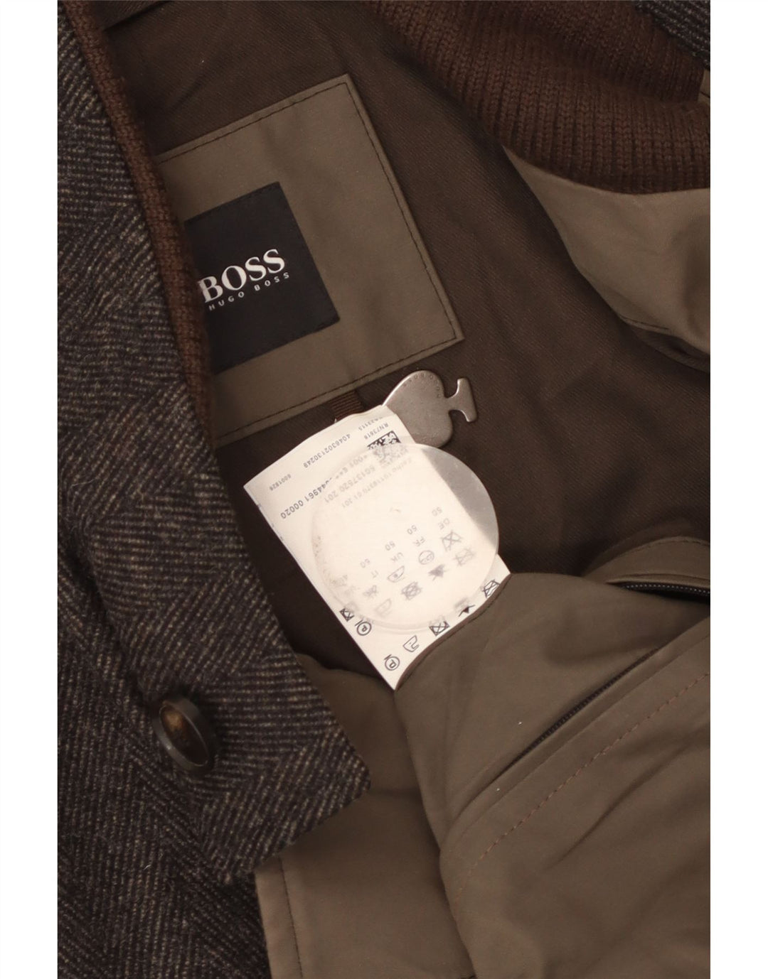 Hugo Boss Mens Double Breasted Coat EU 50 Large Grey Herringbone