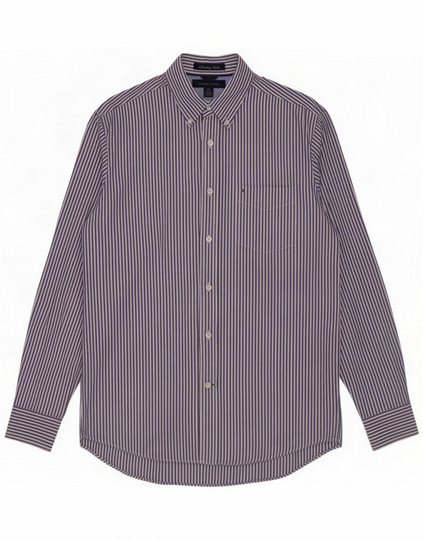 Tommy Hilfiger Mens Shirt Medium Navy Blue Pinstripe Cotton
