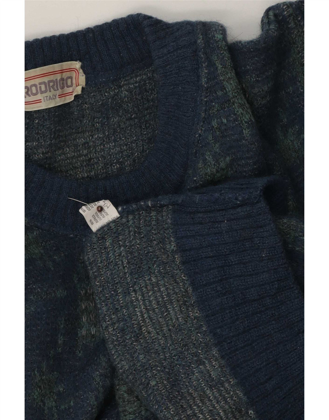 Rodrigo Mens Crew Neck Jumper Sweater Large Blue Geometric Alpaca Wool