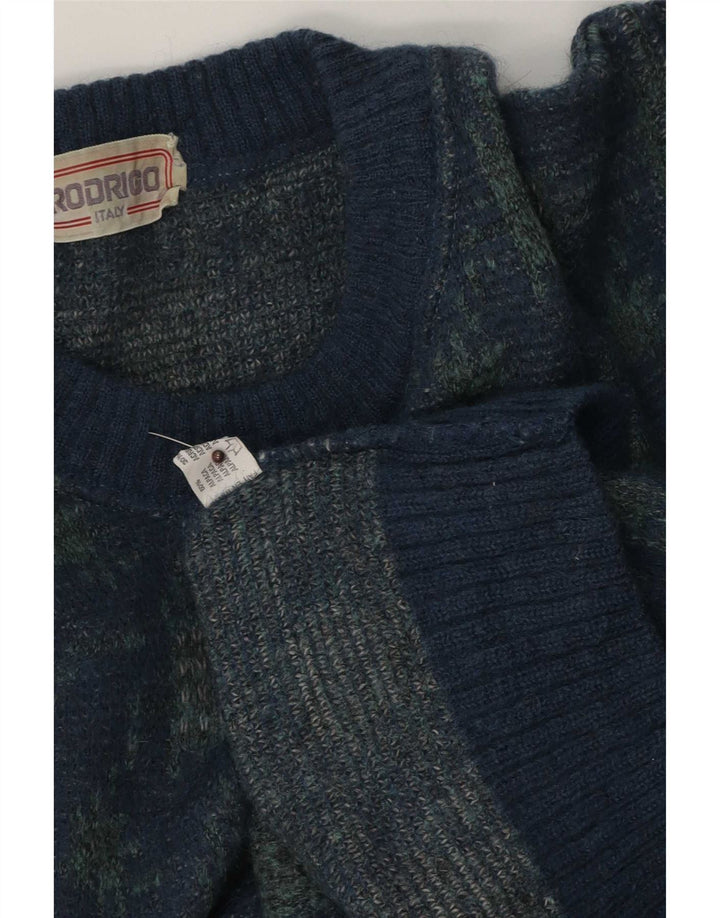Rodrigo Mens Crew Neck Jumper Sweater Large Blue Geometric Alpaca Wool