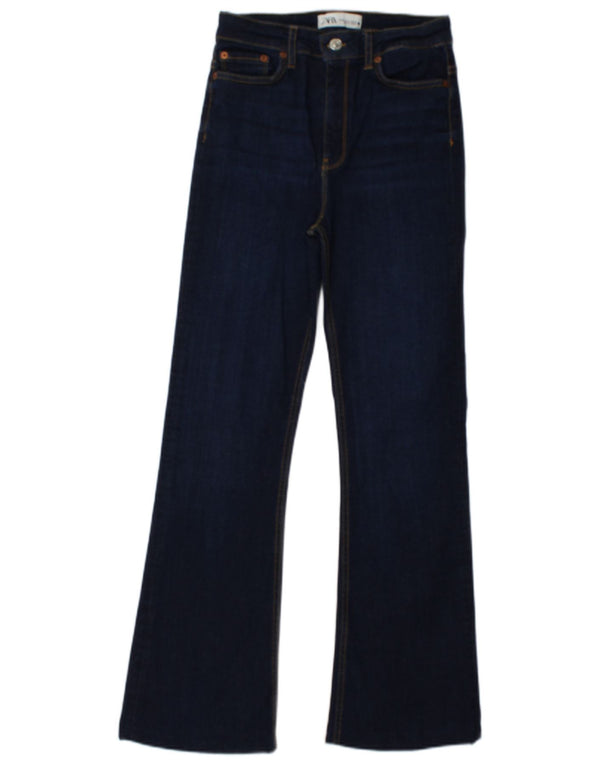 Zara Womens High Rise Flared Jeans EU 34 2XS W24 L29 Navy Blue Cotton