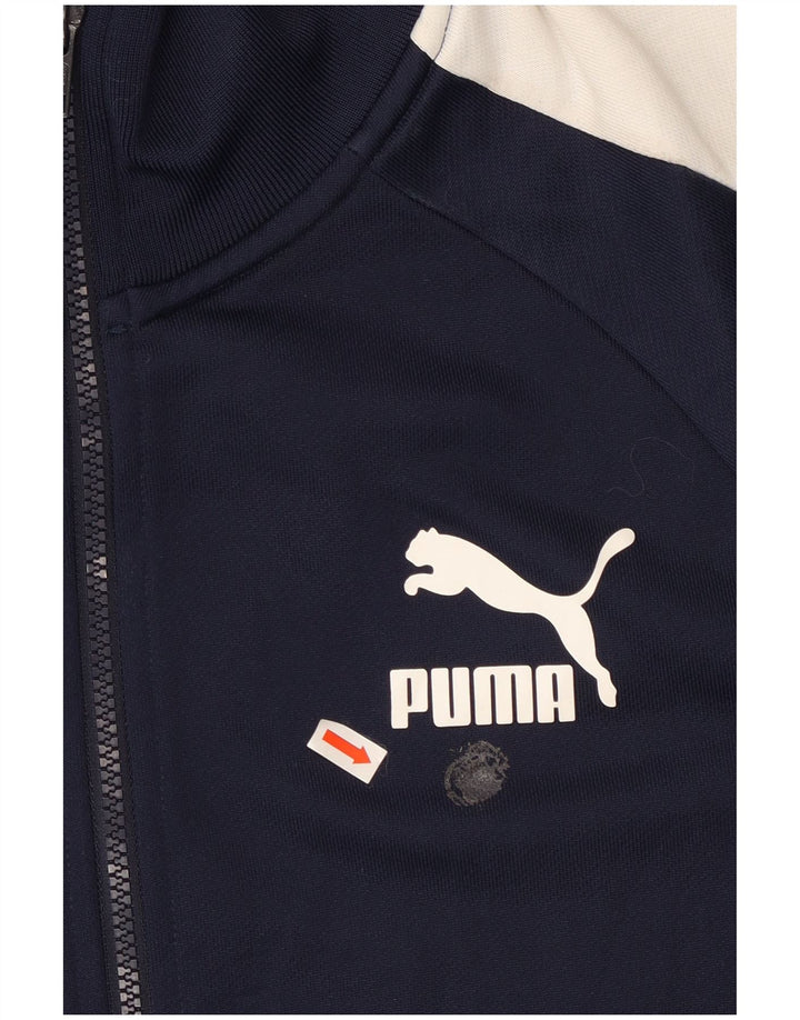 PUMA Mens Tracksuit Top Jacket Large Navy Blue Colourblock Polyester
