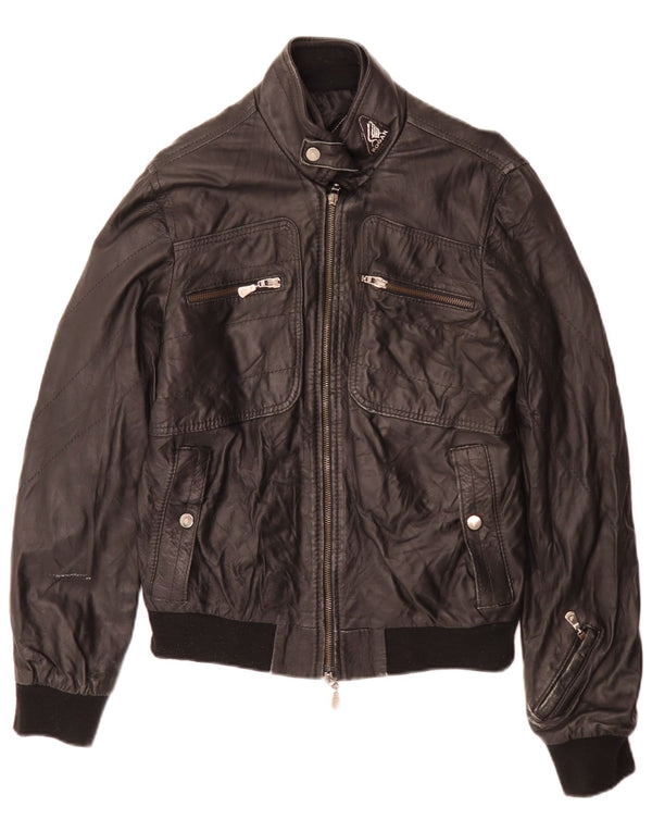 Hogan Womens Leather Biker Jacket UK 12 Medium Black