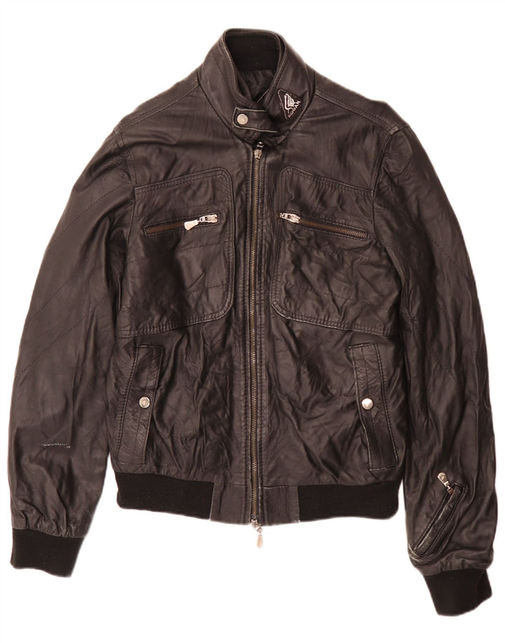 Hogan Womens Leather Biker Jacket UK 12 Medium Black