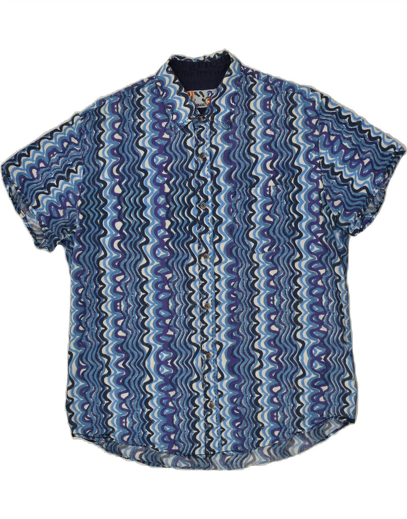 DESIGUAL Mens Abstract Pattern Short Sleeve Shirt XL Blue Cotton | Vintage Desigual | Thrift | Second-Hand Desigual | Used Clothing | Messina Hembry 