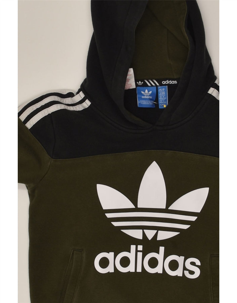 ADIDAS Boys Graphic Hoodie Jumper 9-10 Years  Khaki Colourblock Cotton | Vintage Adidas | Thrift | Second-Hand Adidas | Used Clothing | Messina Hembry 