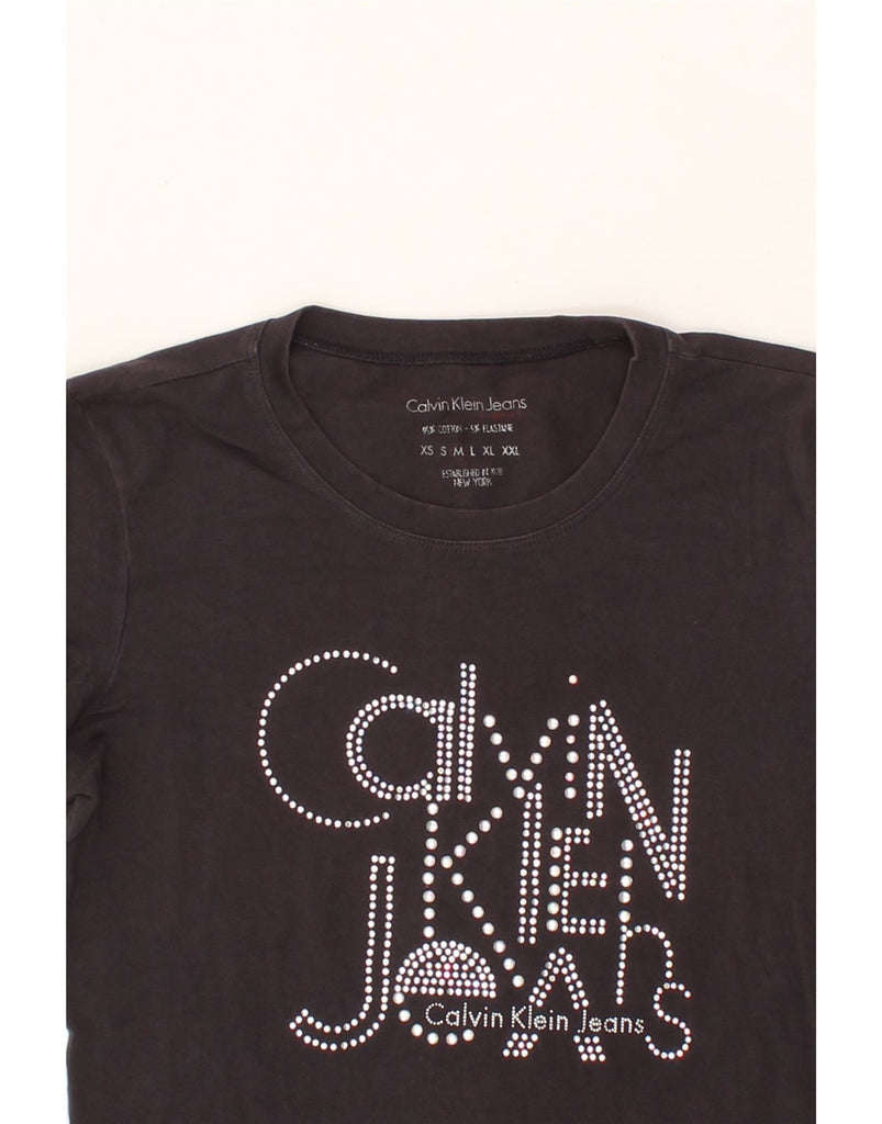 CALVIN KLEIN JEANS Womens Graphic T-Shirt Top UK 12 Medium Black Cotton Vintage Calvin Klein Jeans and Second-Hand Calvin Klein Jeans from Messina Hembry 