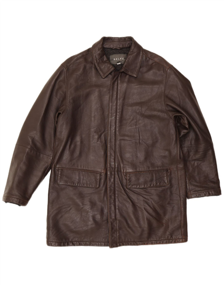 Belfe & Belfe Mens Leather Jacket UK 38 Medium Brown Leather