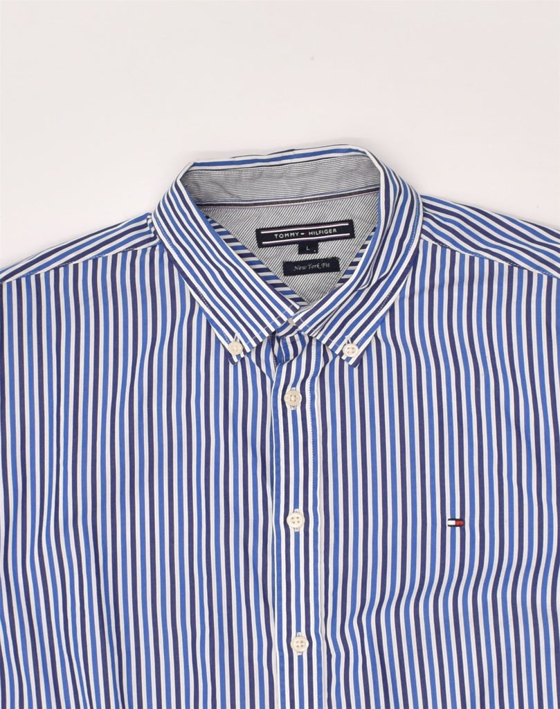 TOMMY HILFIGER Mens New York Fit Shirt Large Blue Striped | Vintage Tommy Hilfiger | Thrift | Second-Hand Tommy Hilfiger | Used Clothing | Messina Hembry 