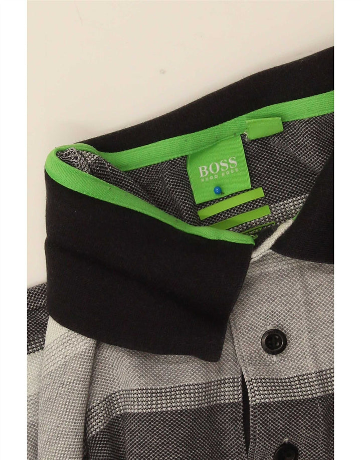 Hugo Boss Mens Polo Shirt Large Grey Striped