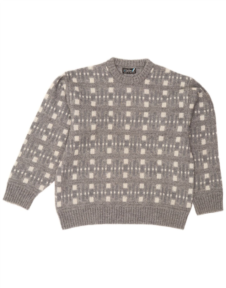 Rasica Mens Crew Neck Jumper Sweater Large Grey Geometric