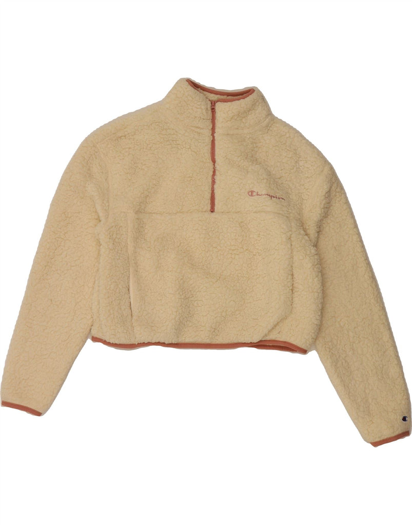 CHAMPION Womens Crop Oversized Fleece Jumper UK 10 Small Off White Vintage Champion and Second-Hand Champion from Messina Hembry 