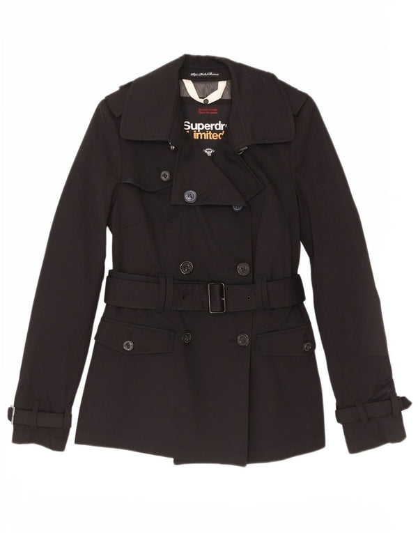 Superdry Womens Trench Coat UK 10 Small Black Colourblock Cotton
