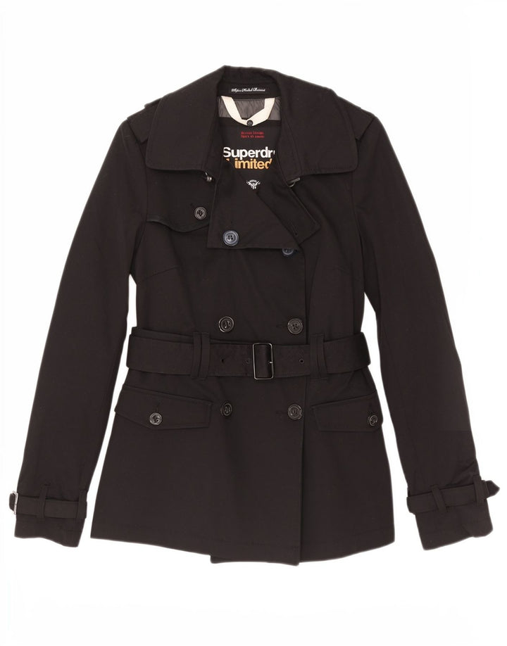 Superdry Womens Trench Coat UK 10 Small Black Colourblock Cotton