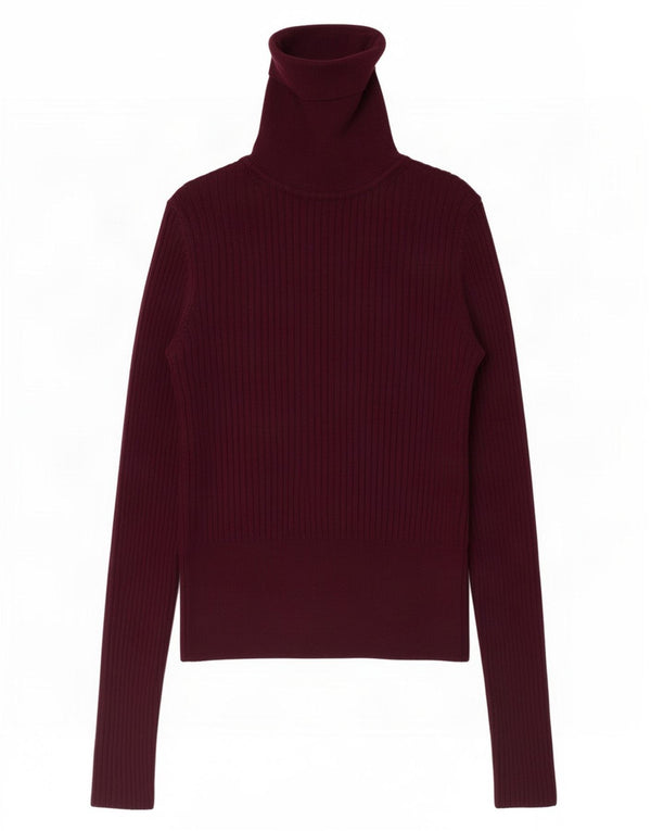 Zara Womens Crop Roll Neck Jumper Sweater UK 12 Medium Burgundy Viscose