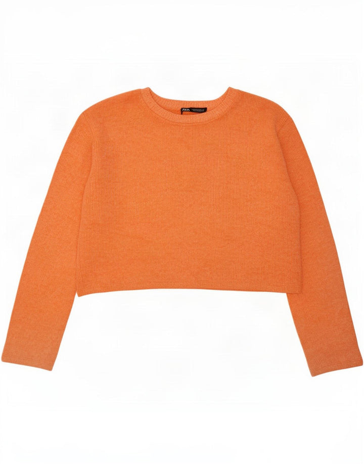 Zara Womens Crop Oversized Top Long Sleeve UK 10 Small Orange Polyester