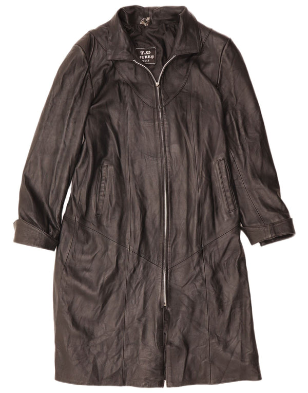 Vintage Womens Leather Coat UK 12 Medium Black Leather