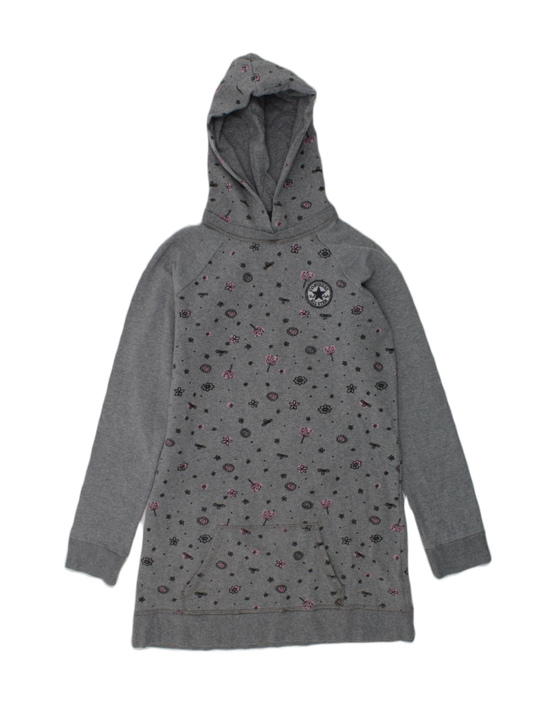 CONVERSE Girls Hooded Sweatshirt Jumper Dress 14-15 Years Grey Floral | Vintage Converse | Thrift | Second-Hand Converse | Used Clothing | Messina Hembry 