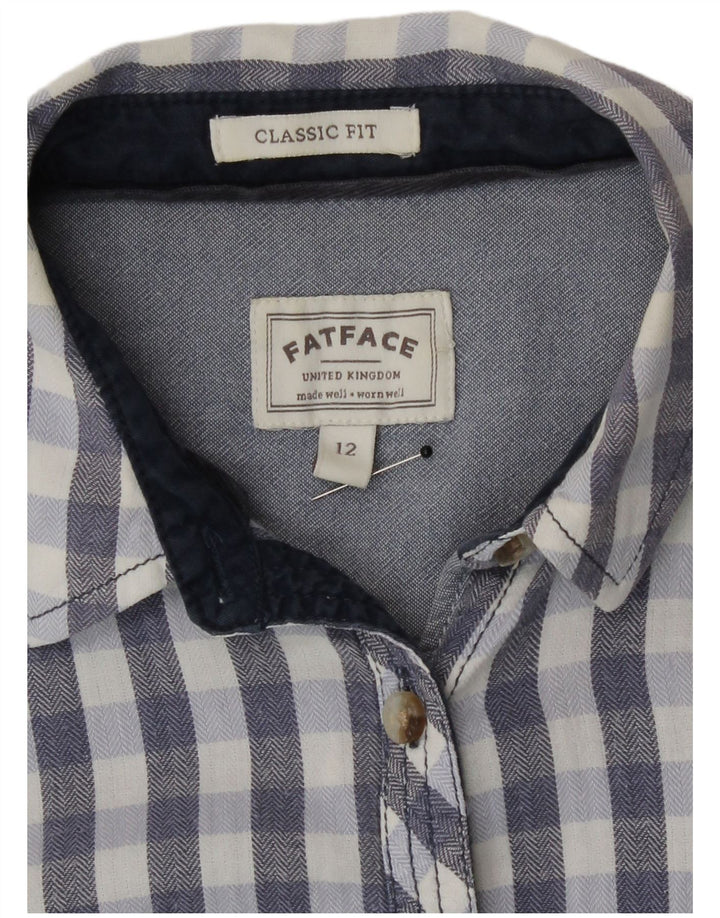Fat Face Womens Classic Fit Shirt UK 12 Medium Blue Gingham Cotton