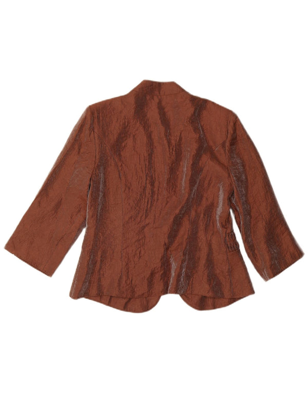 Vintage Womens 3/4 Sleeve Blazer Jacket UK 10 Small Brown Rayon