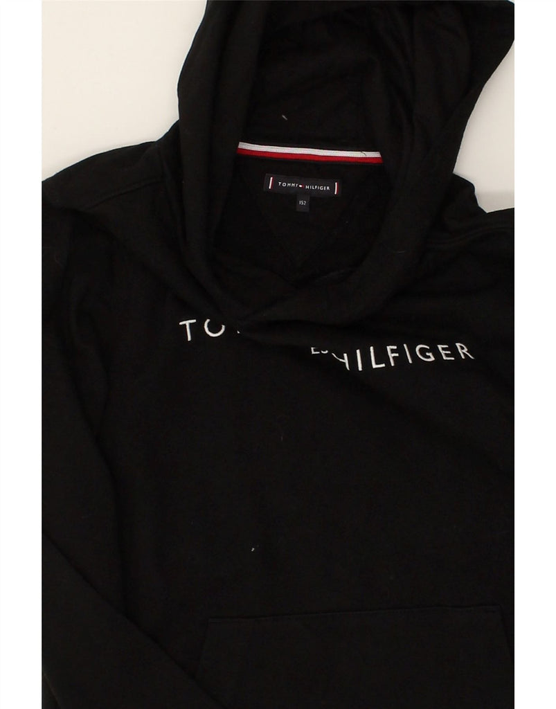 TOMMY HILFIGER Boys Graphic Hoodie Jumper 11-12 Years Black Cotton | Vintage Tommy Hilfiger | Thrift | Second-Hand Tommy Hilfiger | Used Clothing | Messina Hembry 