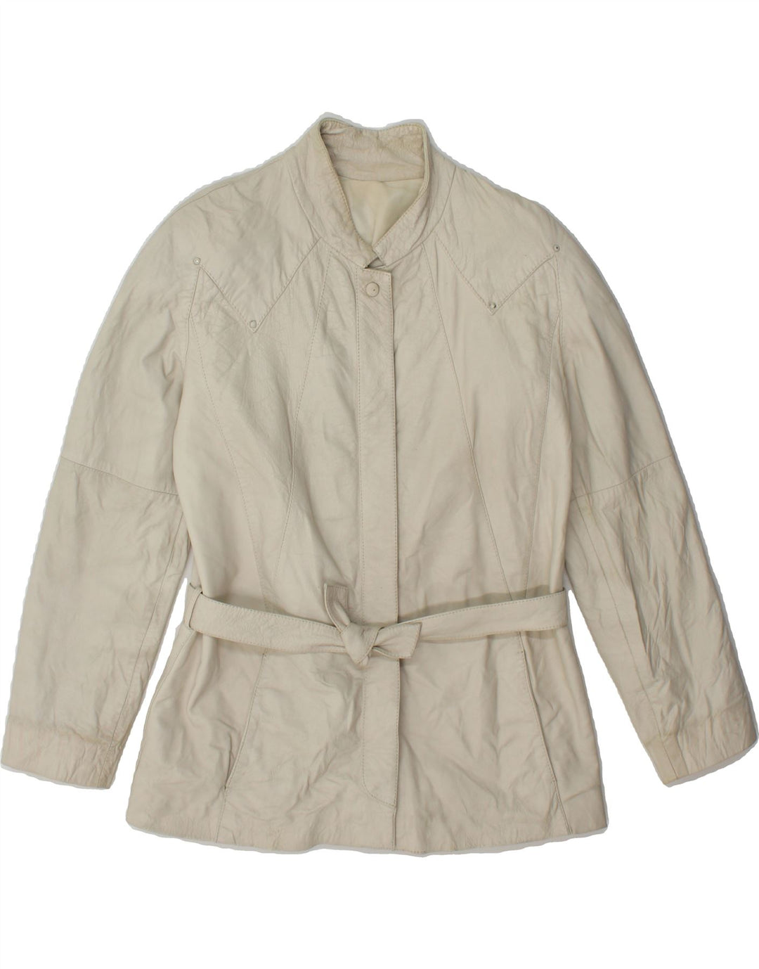 VINTAGE Womens Leather Jacket UK 14 Medium White Vintage Vintage and Second-Hand Vintage from Messina Hembry 