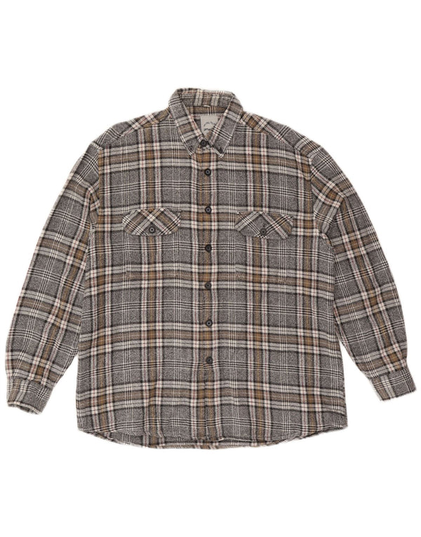 Vintage Mens Flannel Shirt Size 41/42 Large Grey Check Cotton