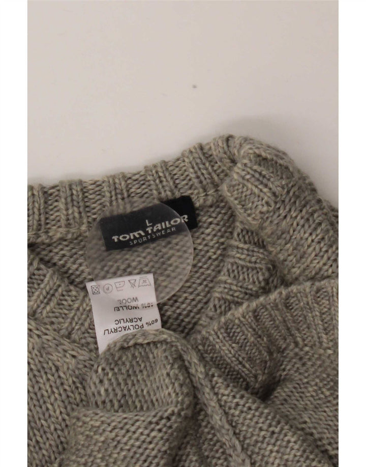 Tom Tailor Womens V-Neck Jumper Sweater UK 16 Large Grey Colourblock