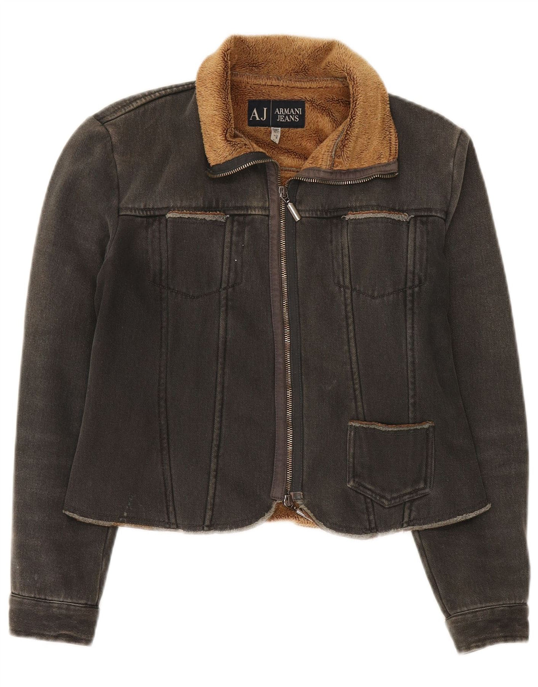 Armani Jeans Womens Crop Denim Sherpa Jacket IT 42 Medium Black Polyester