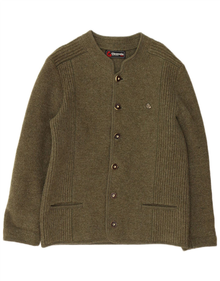 Giesswein Mens Cardigan Sweater EU 52 Large Khaki Wool