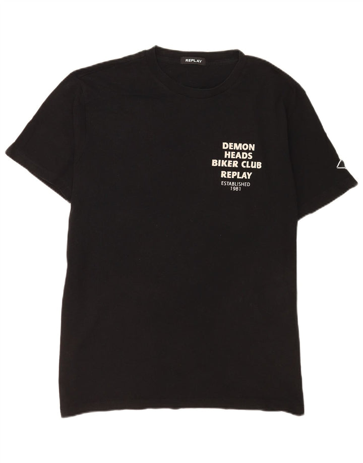 Replay Mens Graphic T-Shirt Top XL Black Cotton