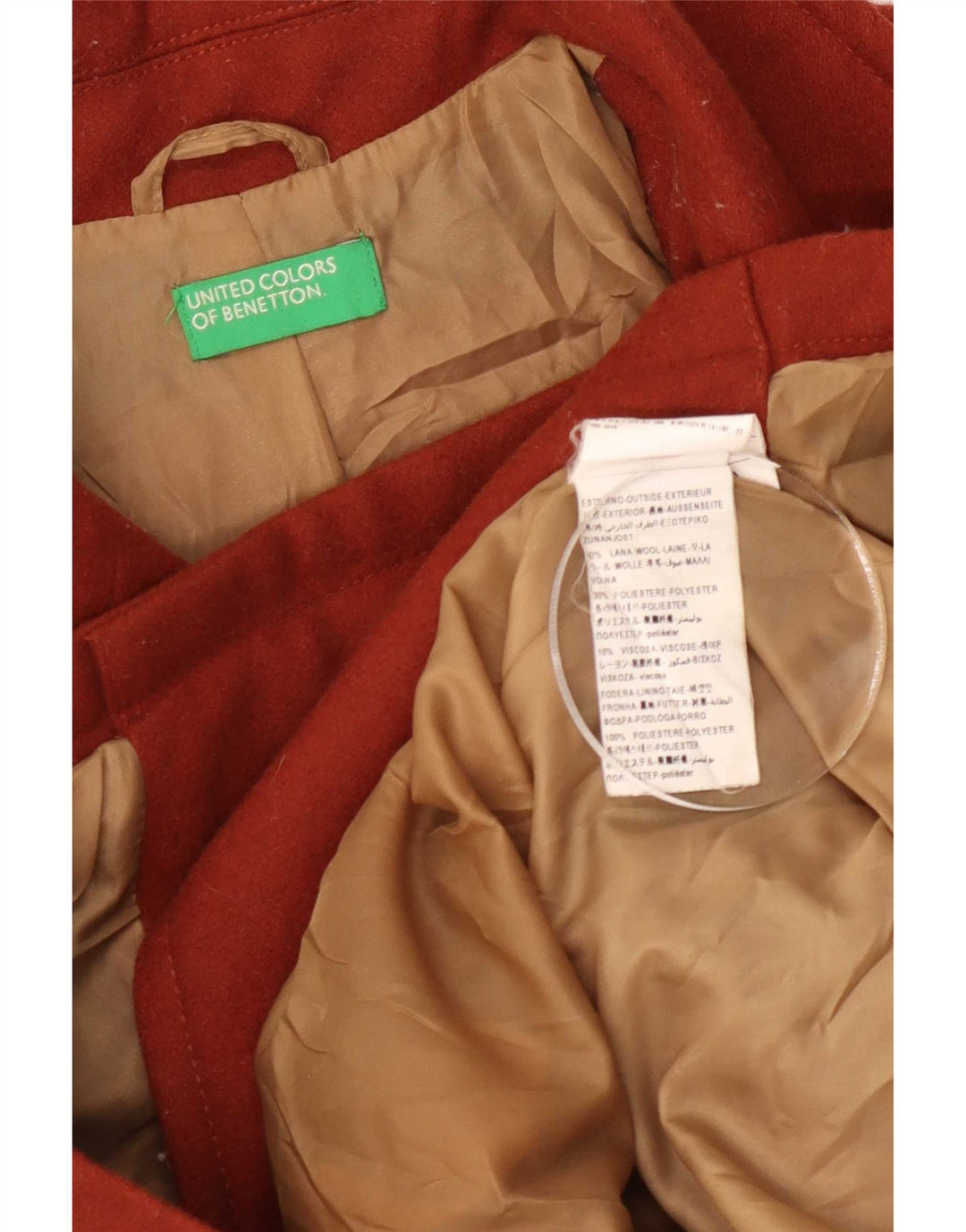 Benetton Womens Pea Coat UK 14 Large Brown Wool