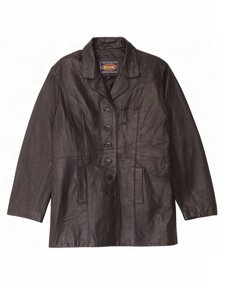 MDK Womens 6 Button Leather Blazer Jacket UK 18 XL Black