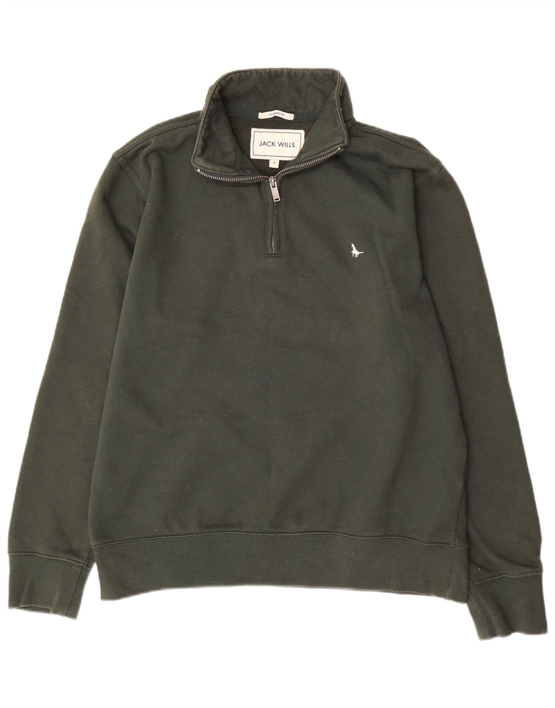 Jack Wills Mens Classic Fit Zip Neck Sweatshirt Jumper Medium Khaki Cotton