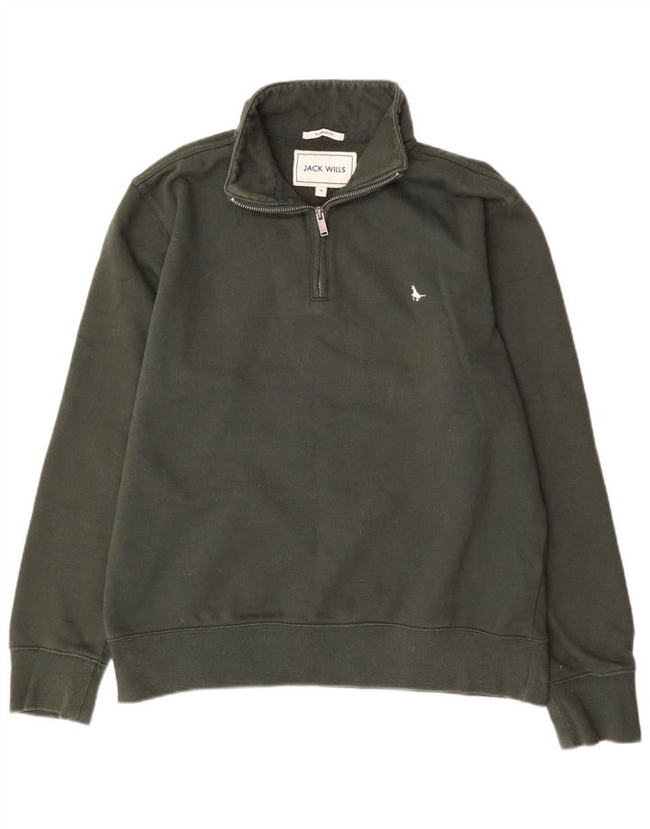 Jack Wills Mens Classic Fit Zip Neck Sweatshirt Jumper Medium Khaki Cotton