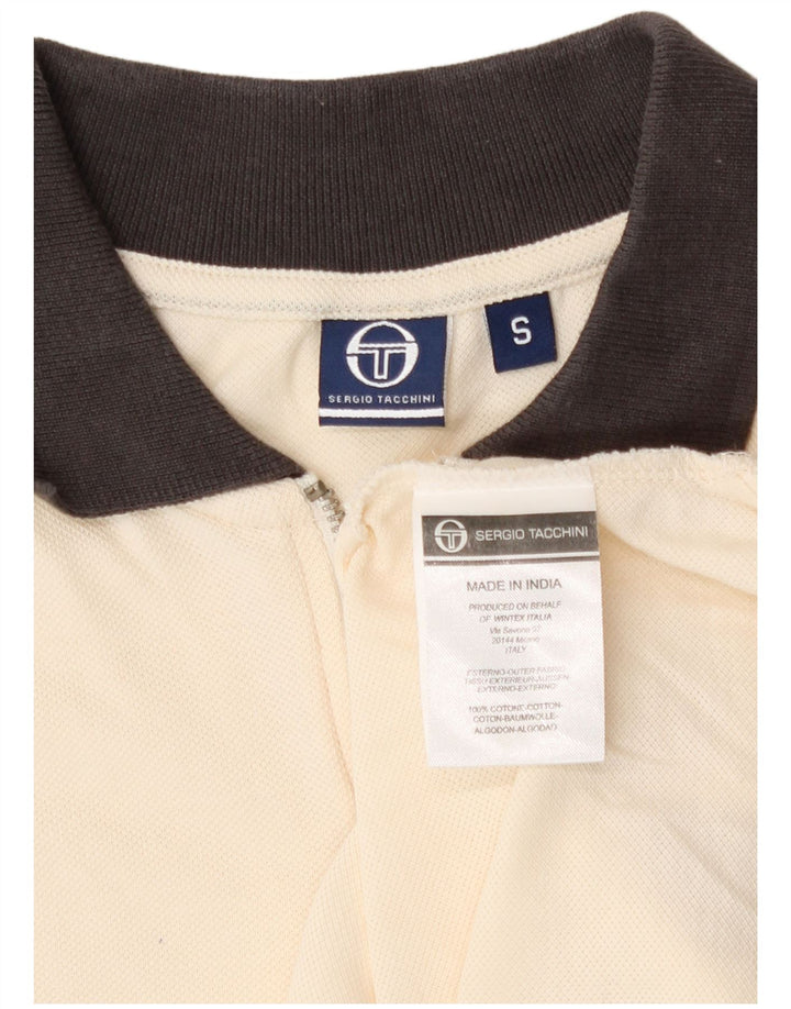 Sergio Tacchini Womens Polo Shirt UK 10 Small Off White Colourblock