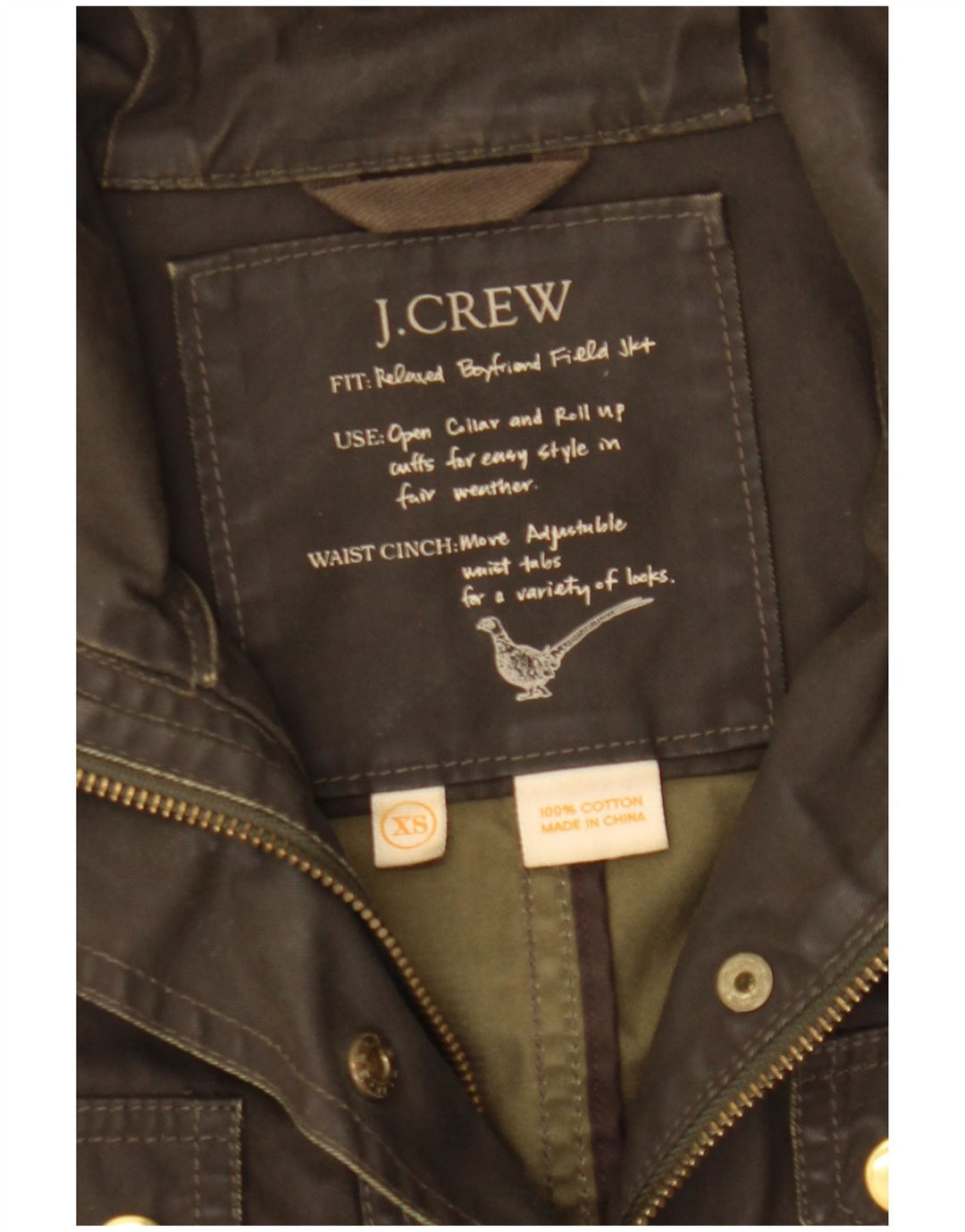 J. CREW Womens Utility Jacket UK 6 XS Khaki Cotton