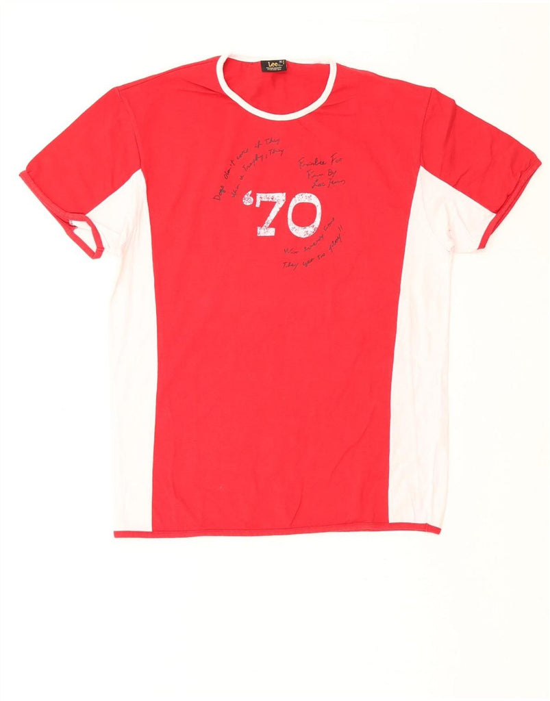 LEE Womens Graphic T-Shirt Top UK 18 XL Red Colourblock Cotton Vintage Lee and Second-Hand Lee from Messina Hembry 