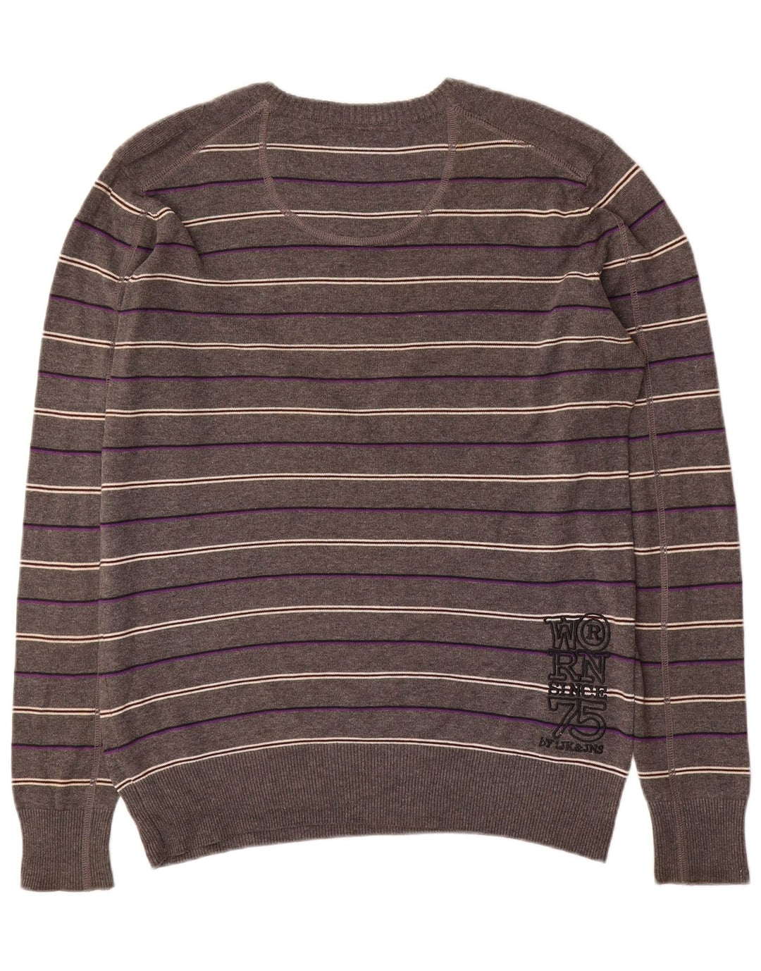 Jack & Jones Mens Graphic V-Neck Jumper Sweater Large Grey Striped