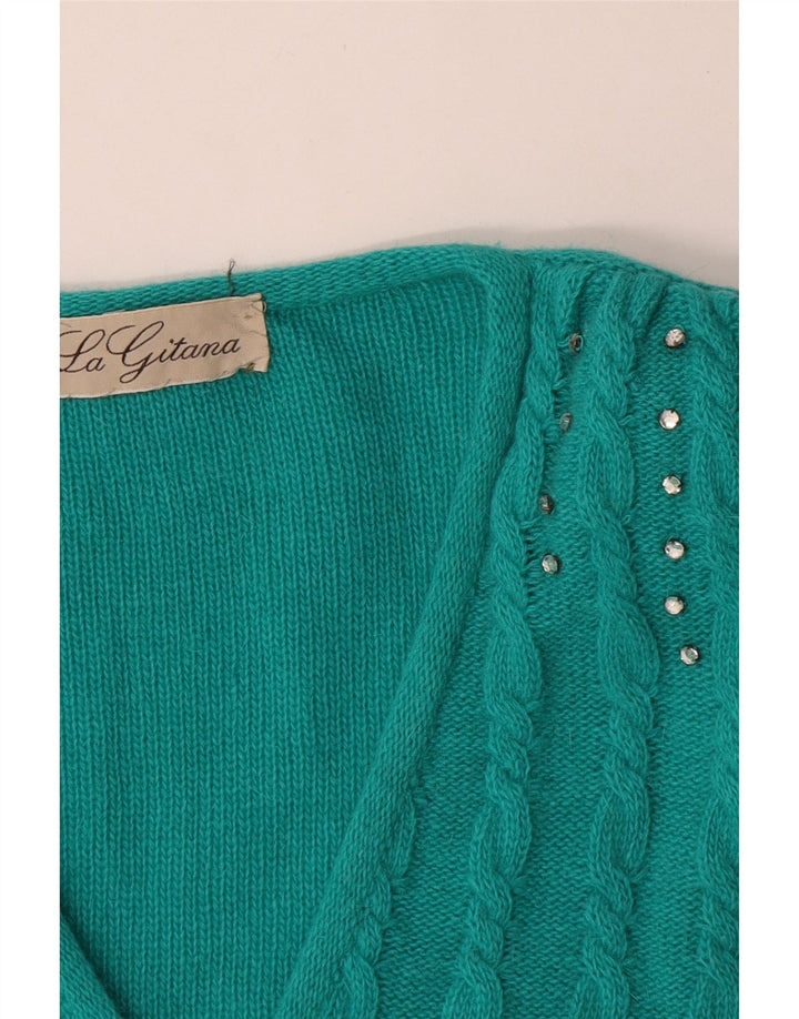 Vintage Womens V-Neck Jumper Sweater UK 14 Large Blue Wool