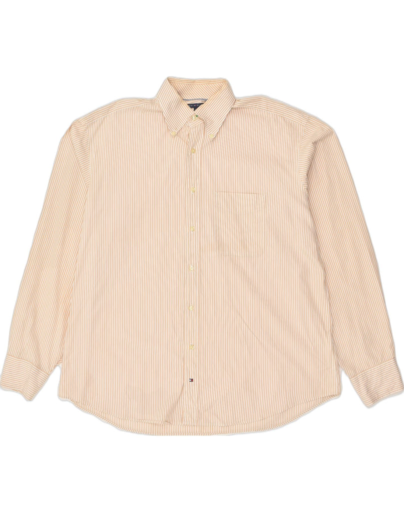 TOMMY HILFIGER Mens Shirt Size 17 1 /2 XL Beige Pinstripe Cotton | Vintage Tommy Hilfiger | Thrift | Second-Hand Tommy Hilfiger | Used Clothing | Messina Hembry 