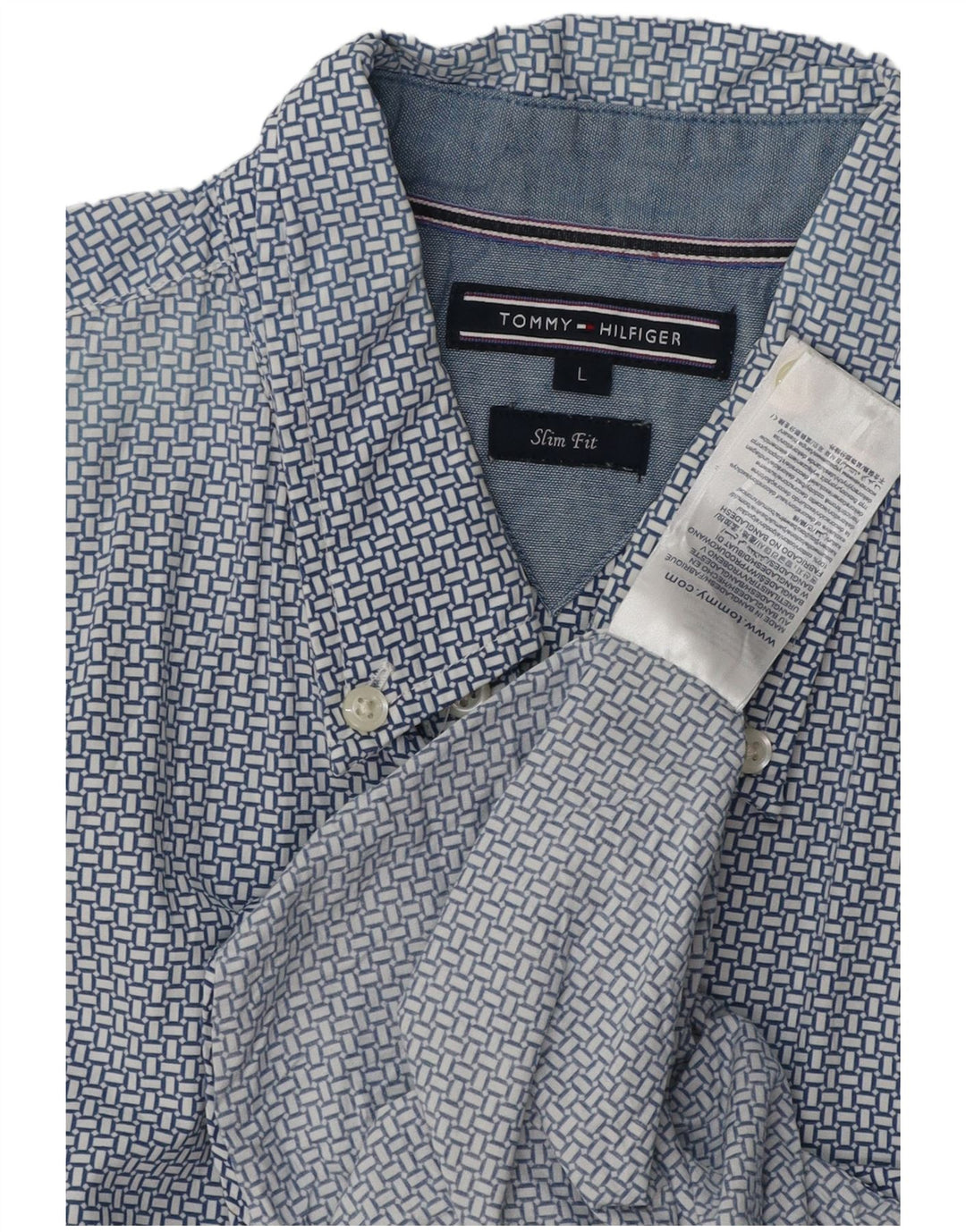 TOMMY HILFIGER Mens Slim Fit Shirt Large Blue Geometric Cotton