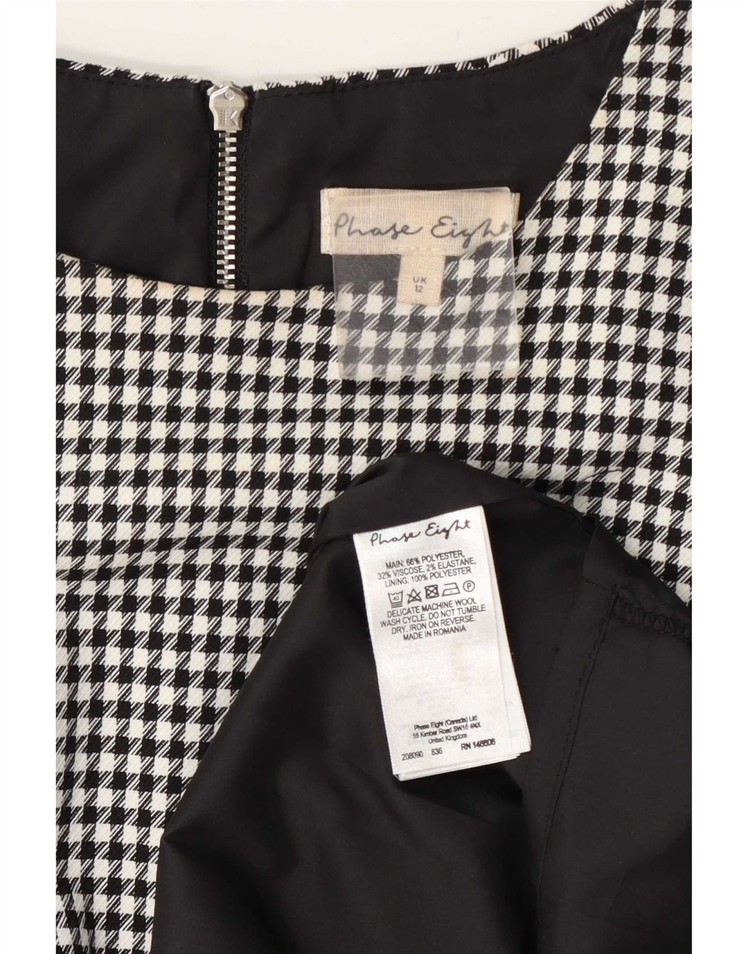 Phase Eight Womens Shift Dress UK 12 Medium Black Houndstooth Polyester
